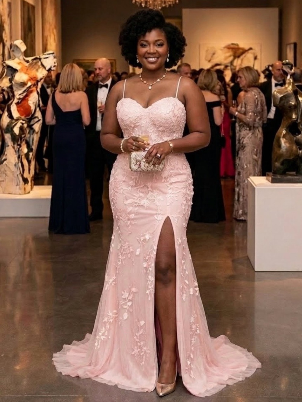 Elegant Pink Lace Evening Gown with Sweetheart Neckline
